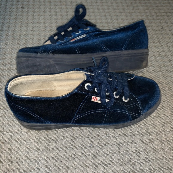 Superga Platform sneakers - Navy Blue Velvet - Picture 2 of 4